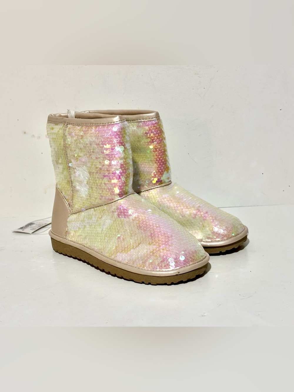 The Children's Place Iridescent Sequin Short Boots - Pastel Pink & Yellow NWT